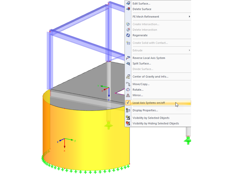 Displaying Axis Systems of Surfaces Using Shortcut Menu