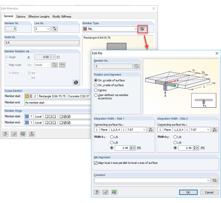 Rib with Integration Widths
