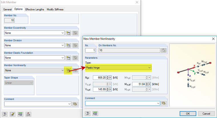 Defining Plastic Hinge as Member Nonlinearity