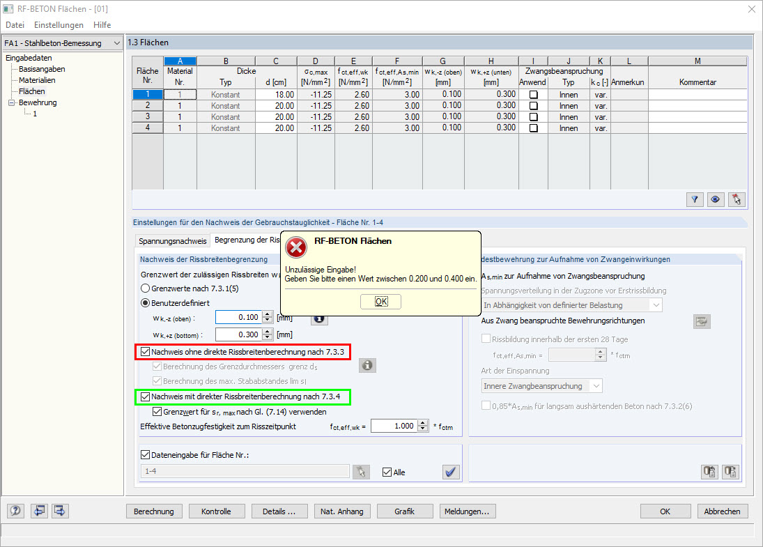 User-Defined Crack Width - Error Message