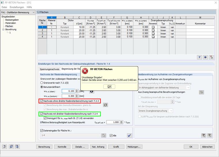 User-Defined Crack Width - Error Message