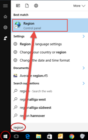 Opening Dialog Box "Region"