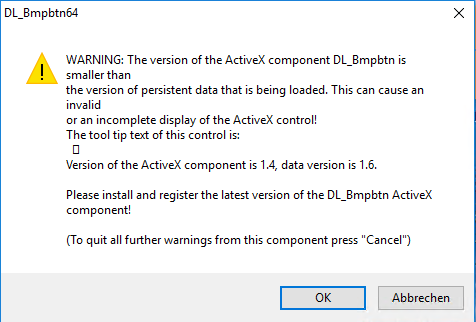 Steps to resolve the DL_Bmpbtn64 warning when starting the program by deleting certain OCX files.