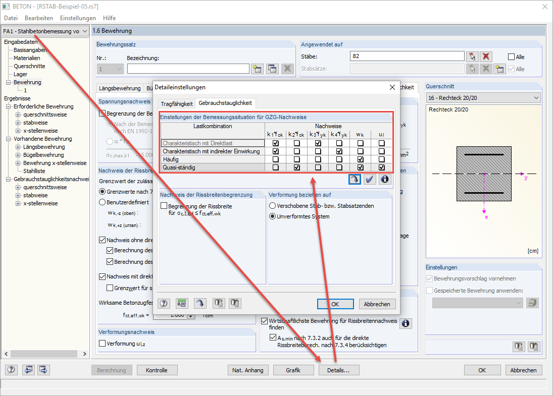 Error message in concrete design does not show any required design checks. Error with load combination types listed.