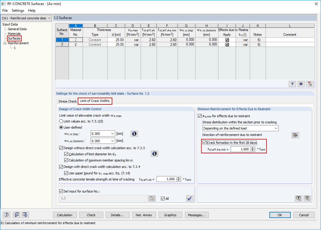 Settings for Limit of Crack Width