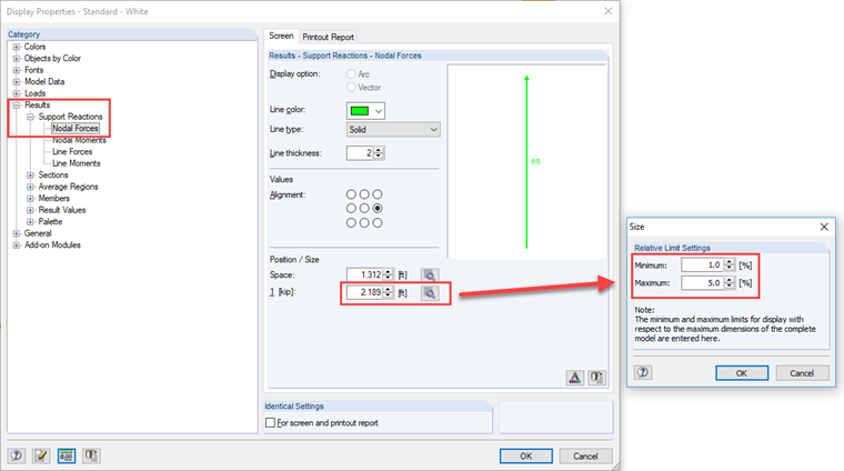 Modifying Relative Limit Settings for Nodal Forces
