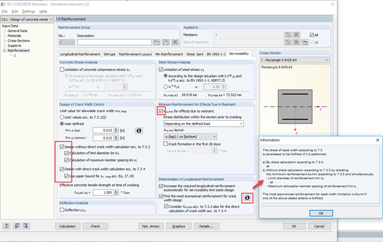 Settings for Determination of Longitudinal Reinforcement