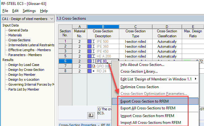 Exporting Modified Cross-Section to RFEM