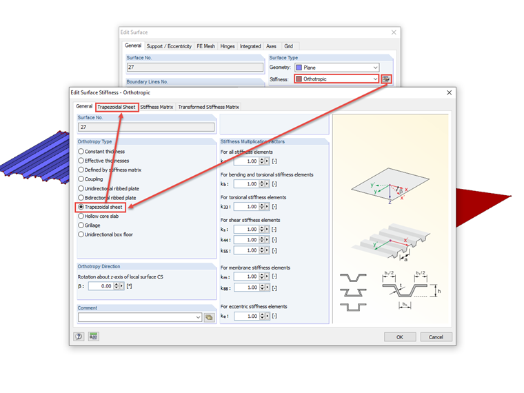 Surface Type with "Orthotropic" Stiffness