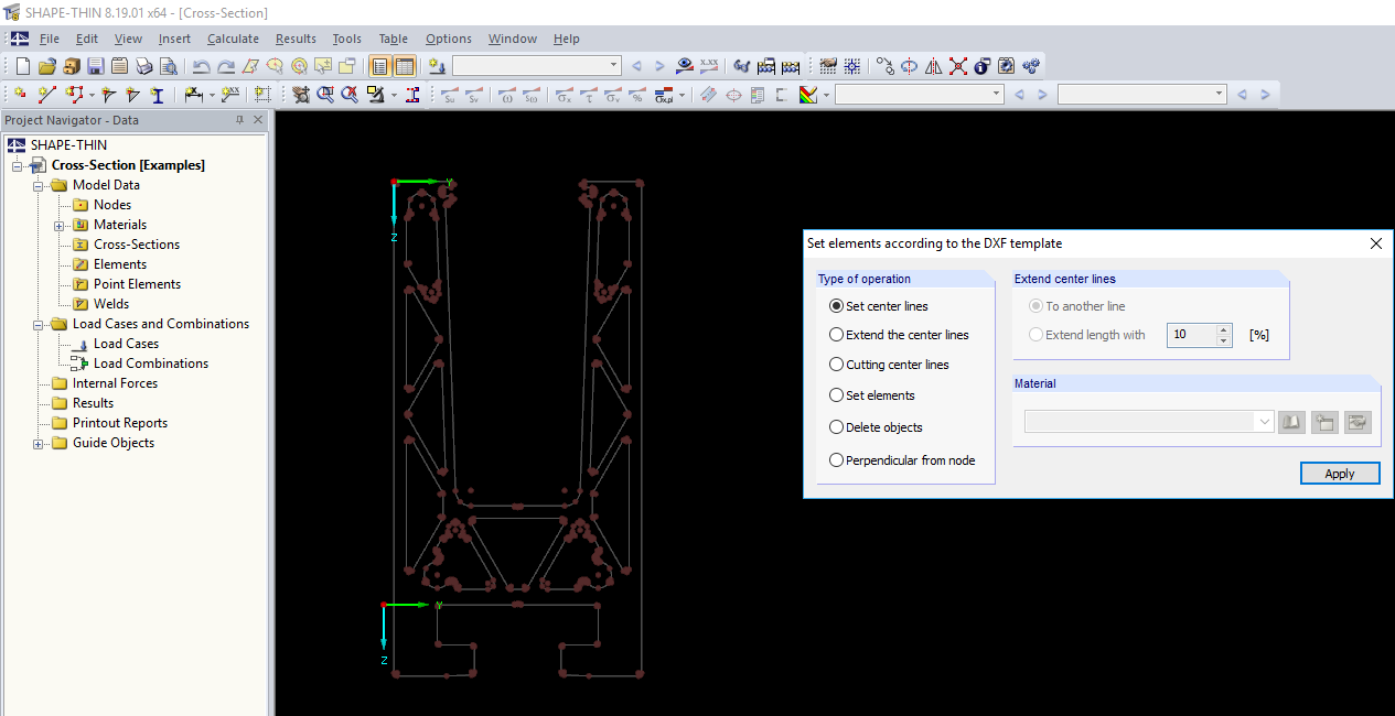 Dialog Box "Set Elements According to DXF Template"