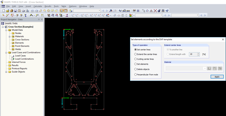 Dialog Box "Set Elements According to DXF Template"