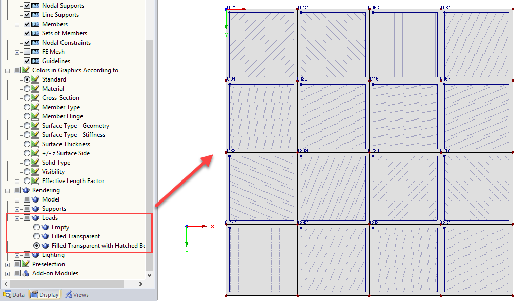 Displaying Hatching for Surface Loads