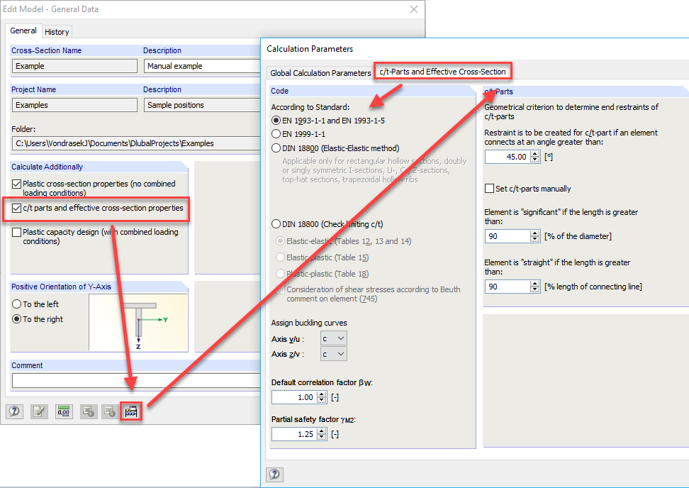 c/t Parts and Effective Cross-Section Properties