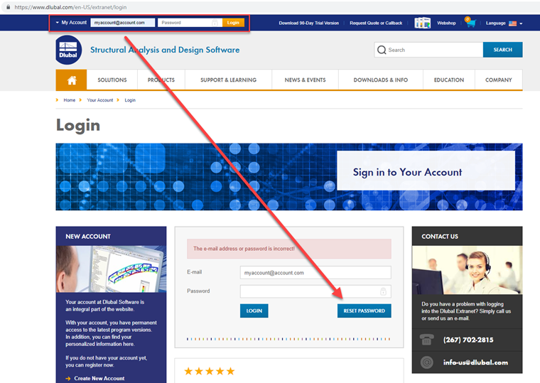 Dlubal Account: Reset Password on Initial Login