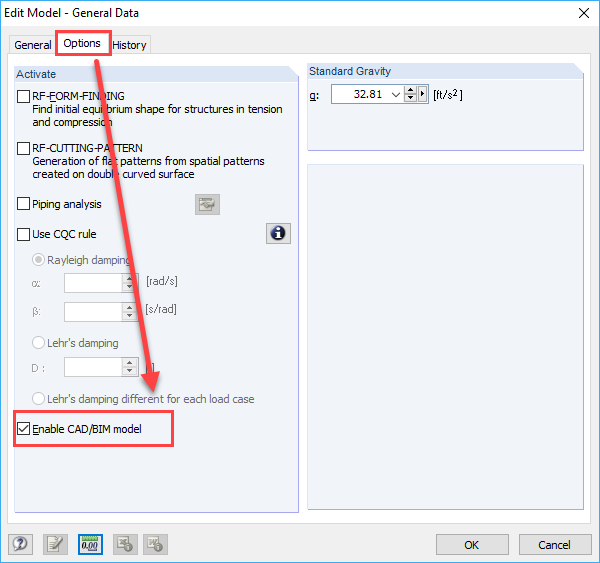 Option "Enable CAD-BIM Model"