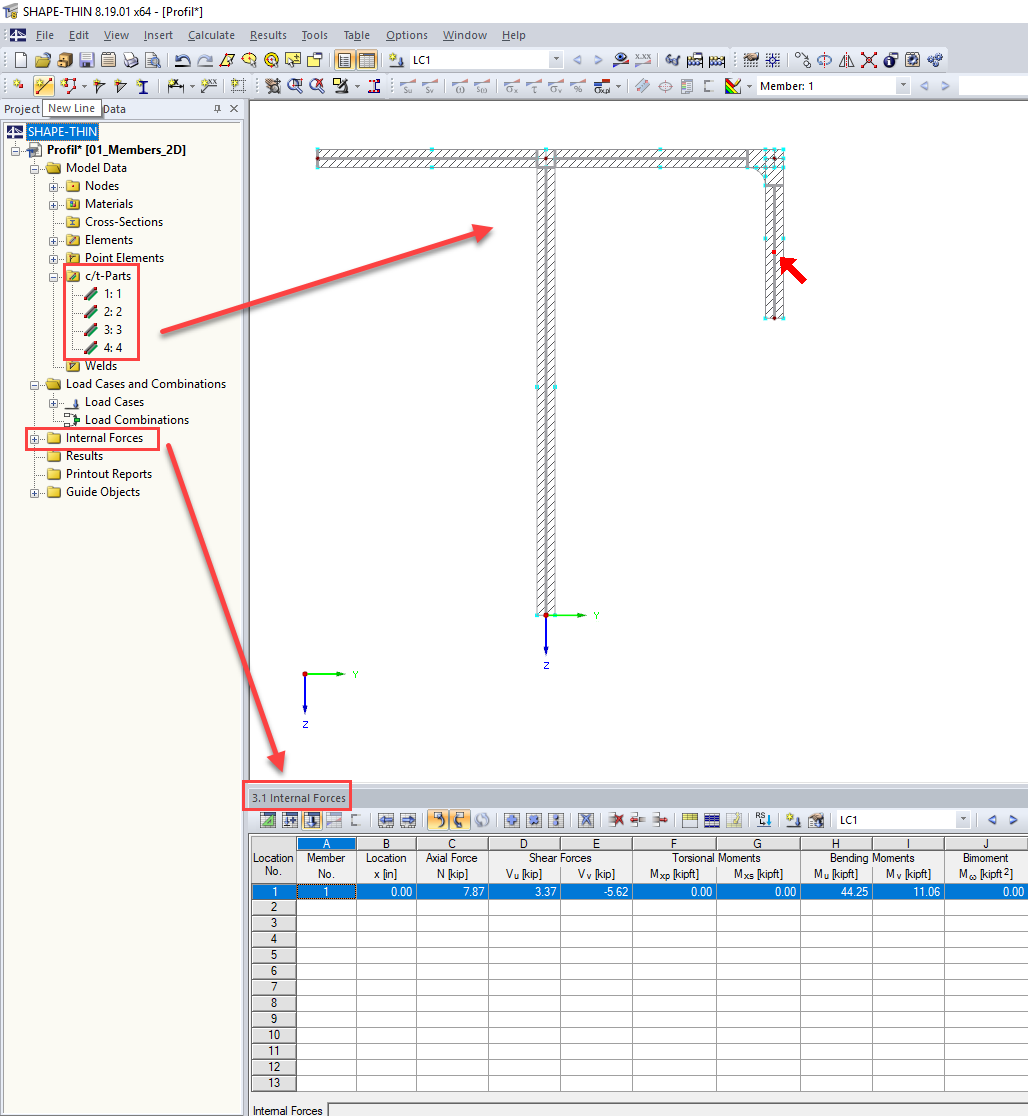 Internal Forces and c/t Parts for Effective Cross-Section Properties