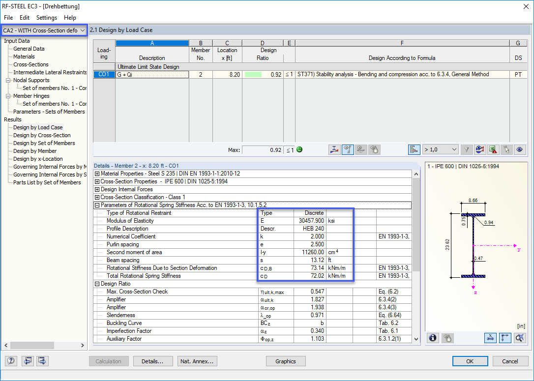 Rotational Spring Considering Section Deformation