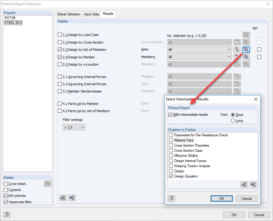 Selecting Intermediate Results with "Design Equation"