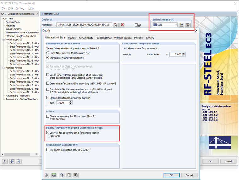 National Annex and Check Box for gamma_M1 for Design of Cross-Section Resistance