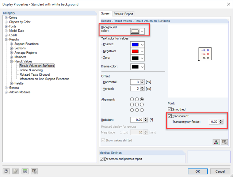 Display Properties: Result Values on Surfaces