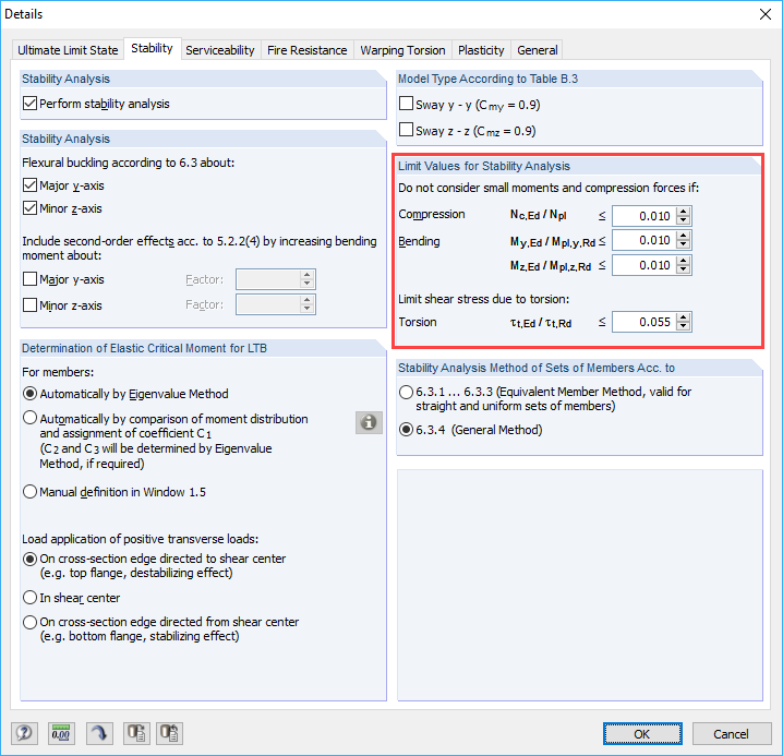 Limit Values for Stability Analysis