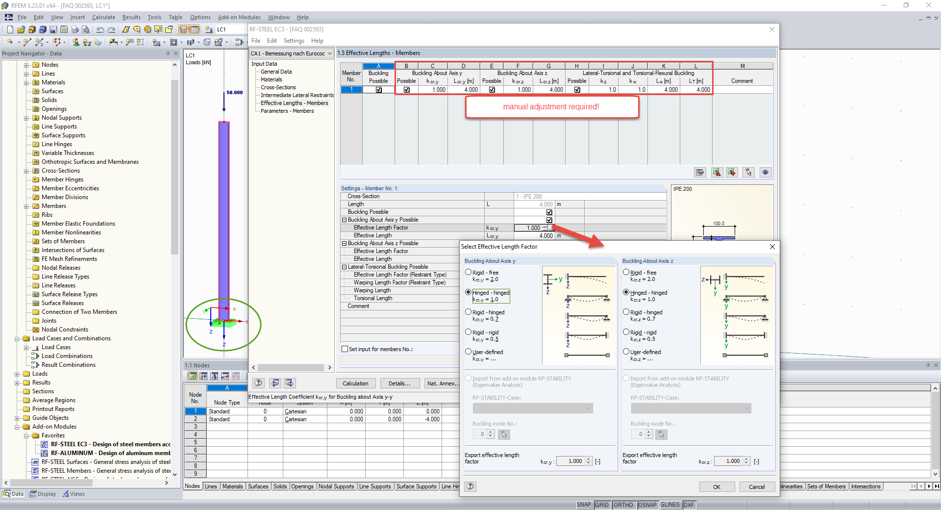 Manual Adjustment of Effective Length Factors