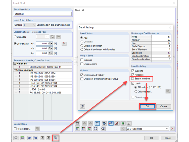 Detail Settings: Insert Including Sets of Members