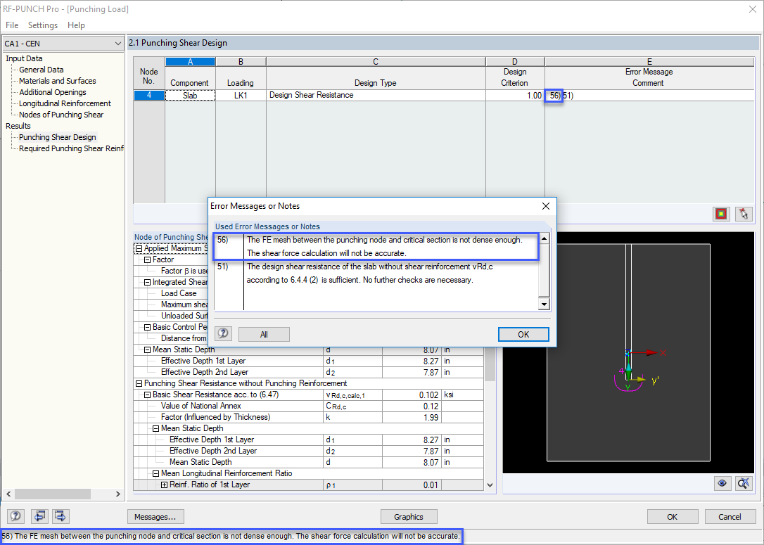 Message No. 56 in Result Window 2.1