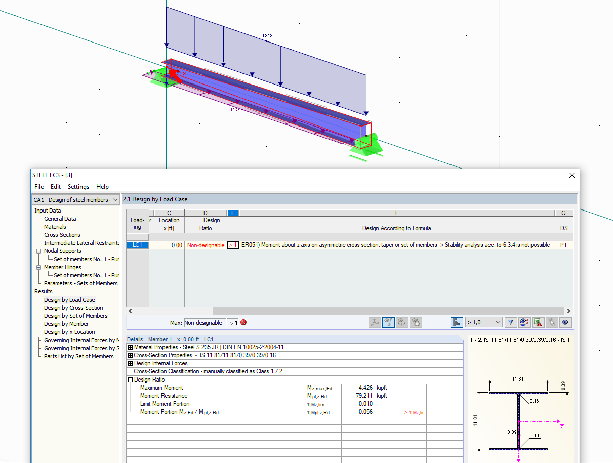 Warning for Design of Set of Members with Transverse Bending