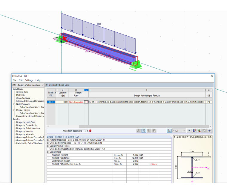 Warning for Design of Set of Members with Transverse Bending