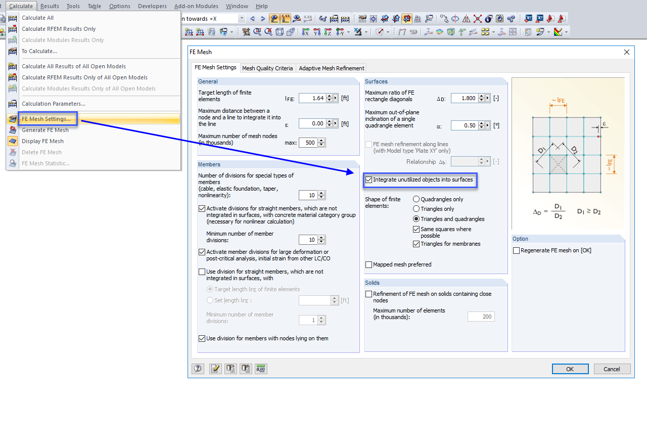 Option "Integrate Unutilized Objects into Surfaces"