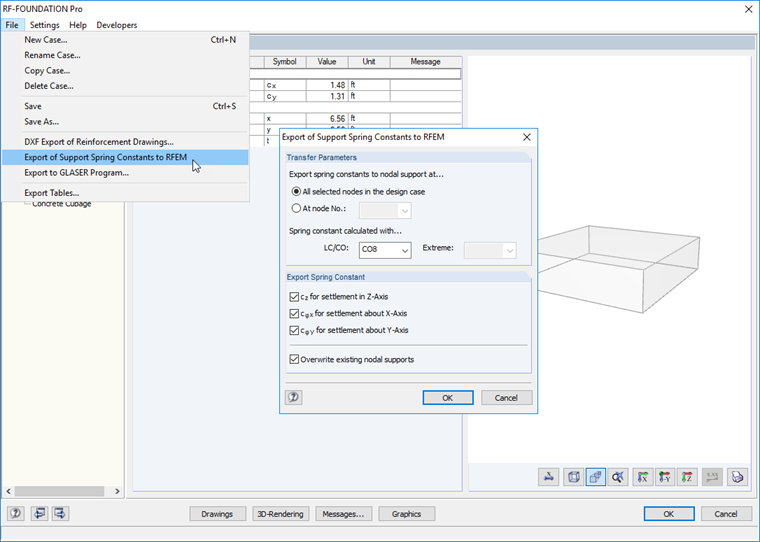 Menu "File" to Export Support Spring Constants