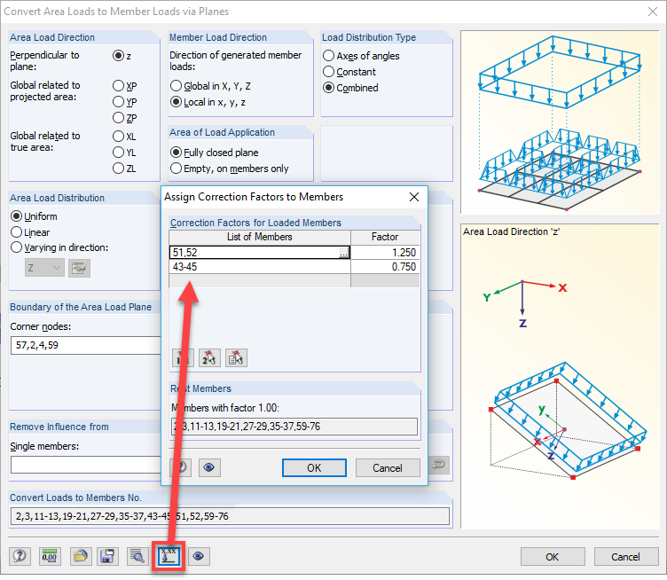 Dialog Box "Assign Correction Factors to Members"