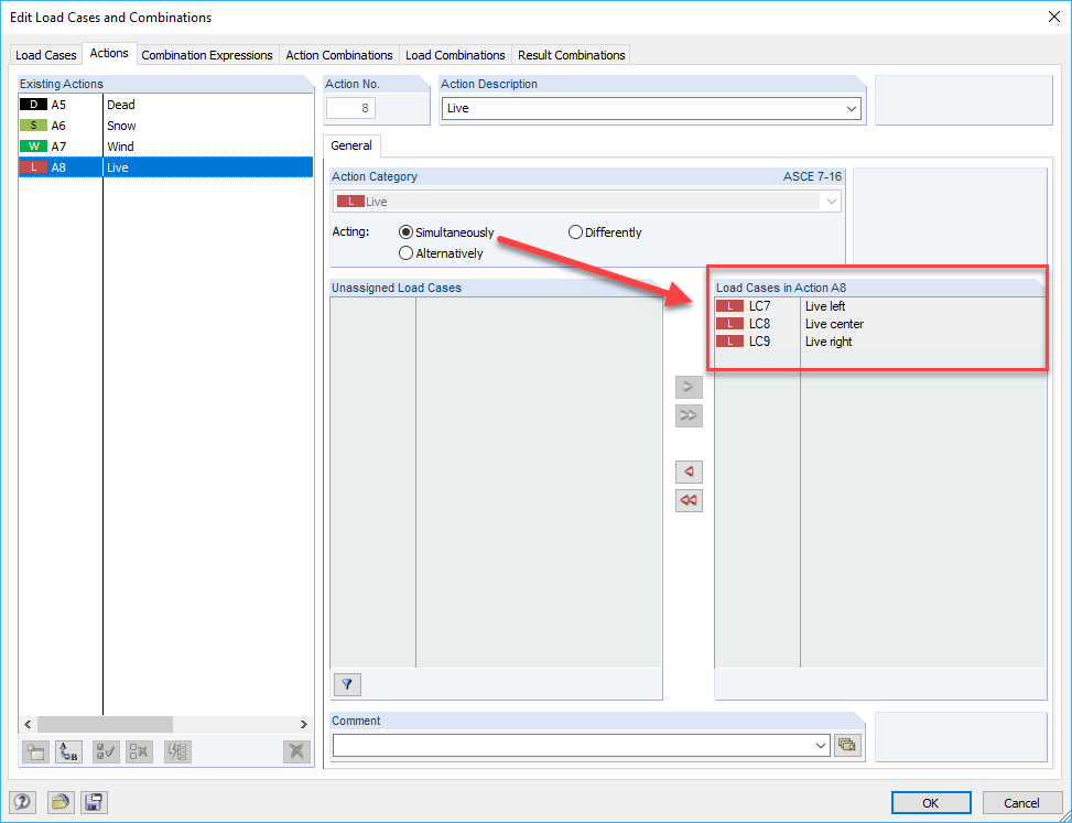 Simultaneous Action of Load Cases