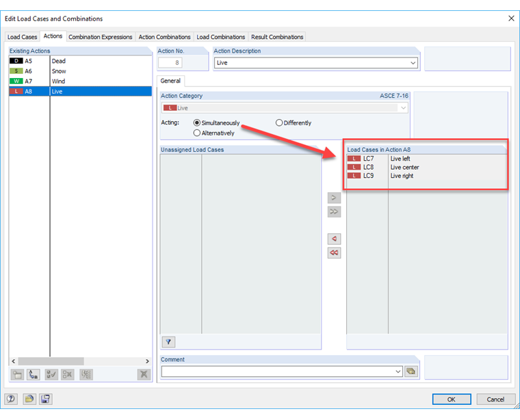 Simultaneous Action of Load Cases