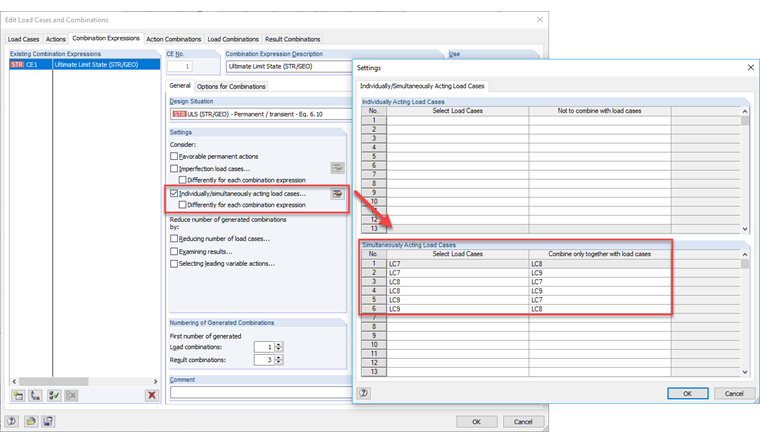 Individually/Simultaneously Acting Load Cases