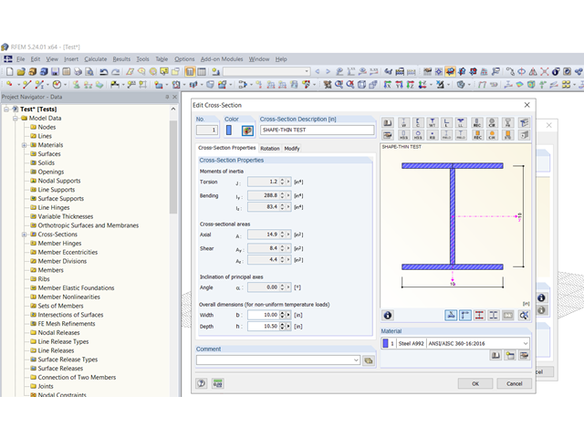 Imported SHAPE-THIN Cross-Section in RFEM/RSTAB
