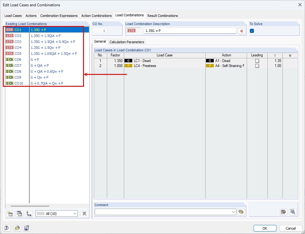Generated Load Combinations