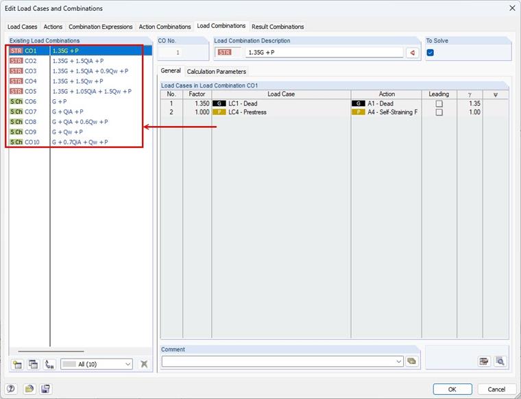 Generated Load Combinations