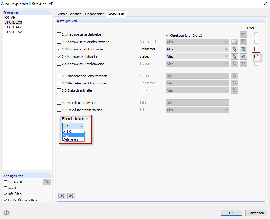 Filter Option in Printout Report