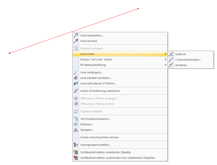 Shortcut Menu "Divide Line"