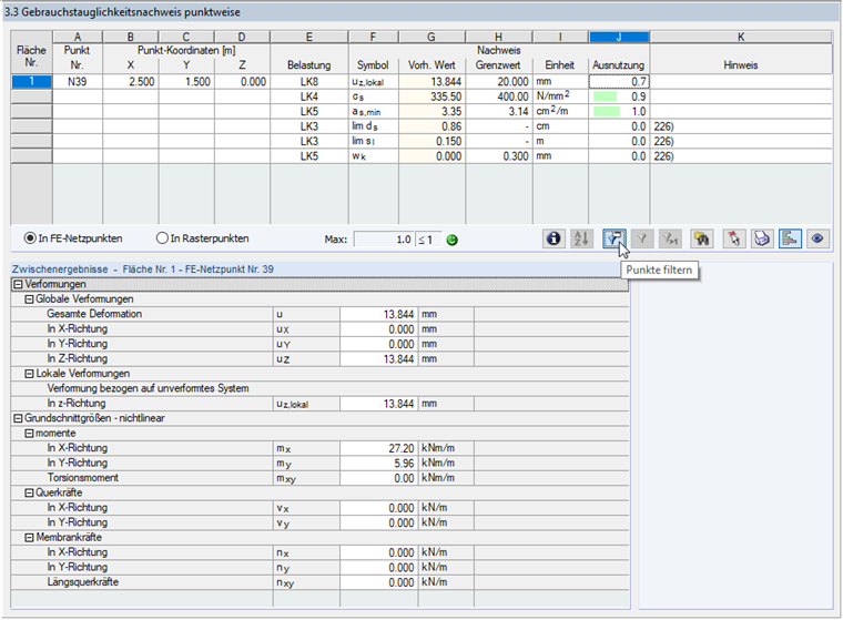 Window "3.3 Serviceability Design by Point"