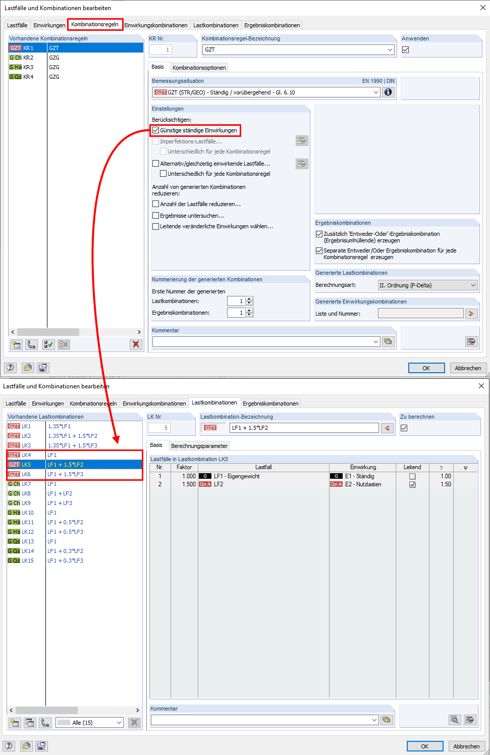 Activating Option "Favorable Permanent Action" for Combination Expression