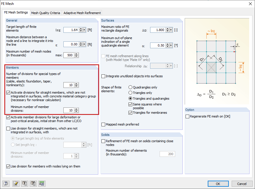Defining Member Divisions in FE Mesh Settings