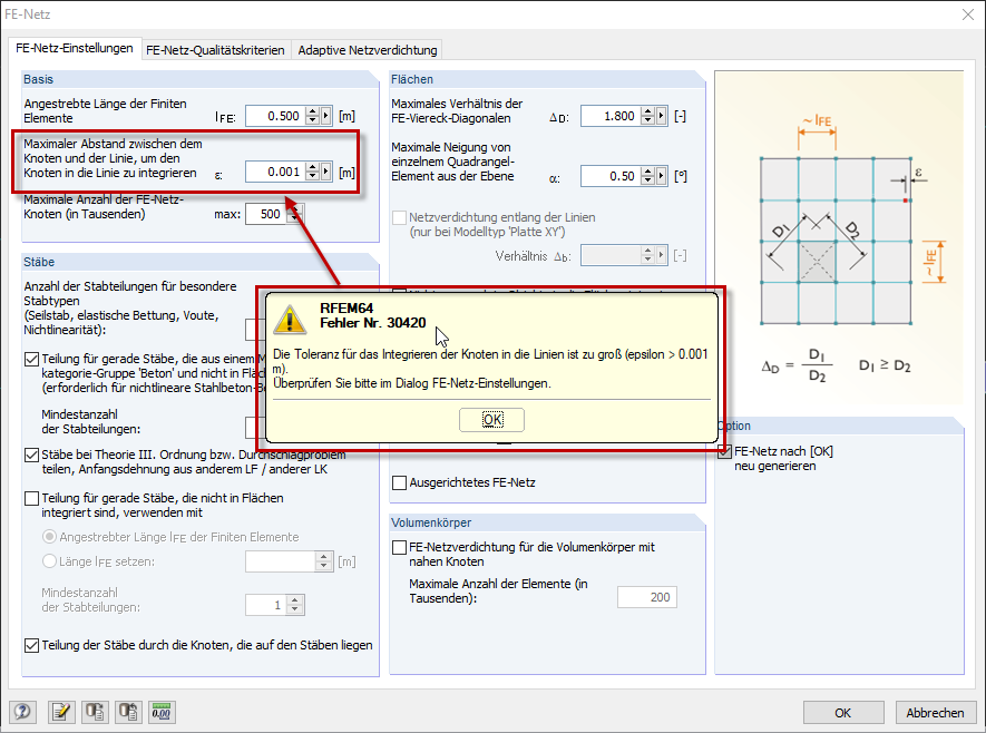 Error Message with FE Mesh Settings