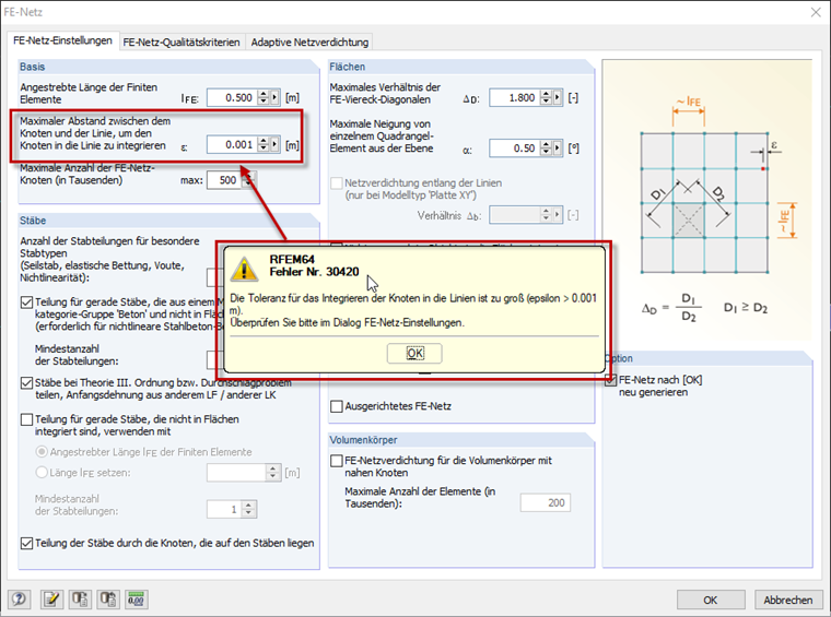 Error Message with FE Mesh Settings