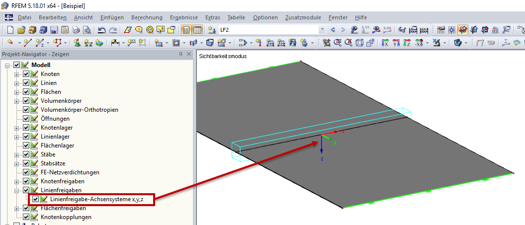 Project Navigator - Display: Displaying Line Release Axis Systems x,y,z