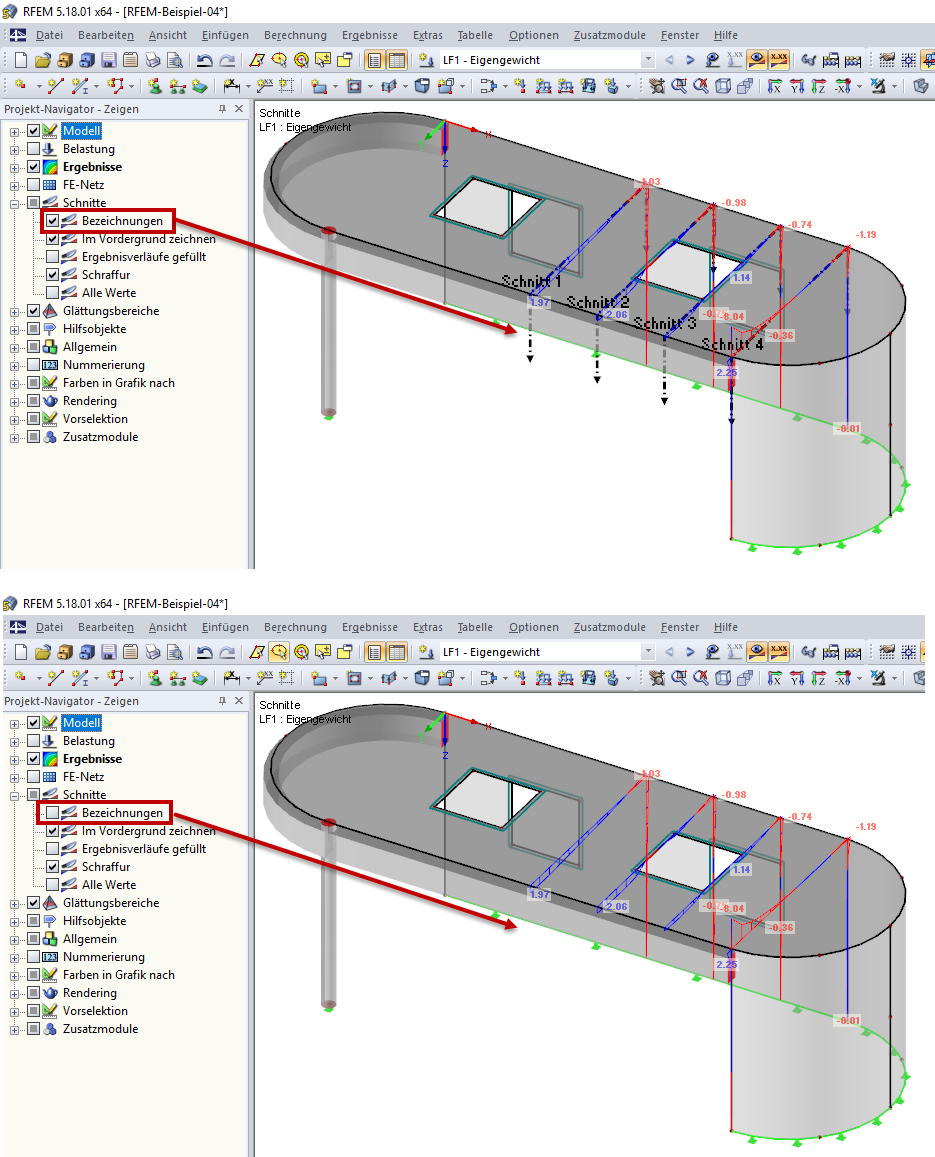 Image Top: Displaying Description of All Sections, Image Bottom: Hiding Description of All Sections