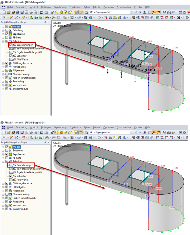 Image Top: Displaying Description of All Sections, Image Bottom: Hiding Description of All Sections