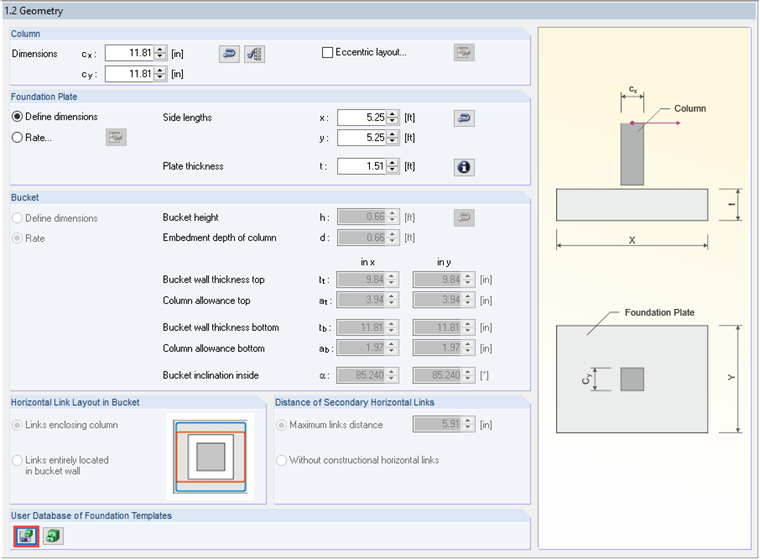 Dimensions are specified and can be saved in the library